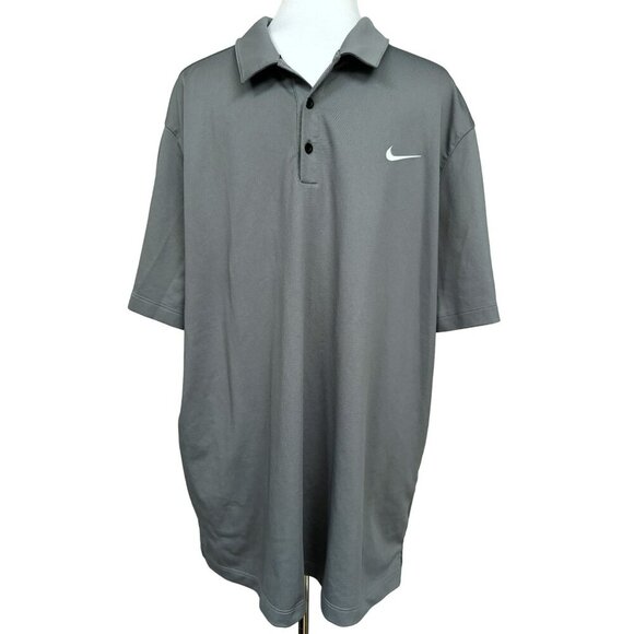 Nike Gray Dri-Fit Pullover Short Sleeve Polo Shirt Sz 2X Side Vents Swish Logo - Picture 2 of 5